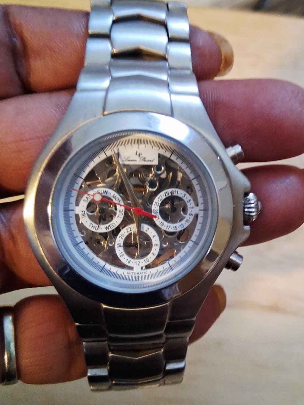 Lucien Piccard Silver Stainless Steel Skeleton Dial Watch 26503